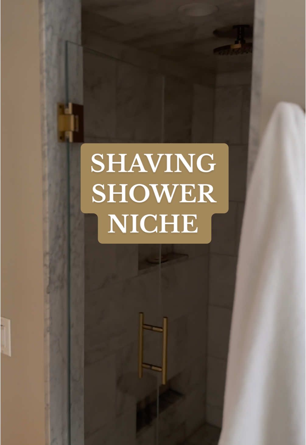 no room for a bench? Build a narrow niche between 18-24” off the ground for shaving instead! Save this for your future bathroom renovation  #bathroomtiktok #bathroomdesign #bathroomstorage #showerdesign #showerideas #primarybathroom #interiordesigner #dcinteriordesigner #novainteriordesigner 