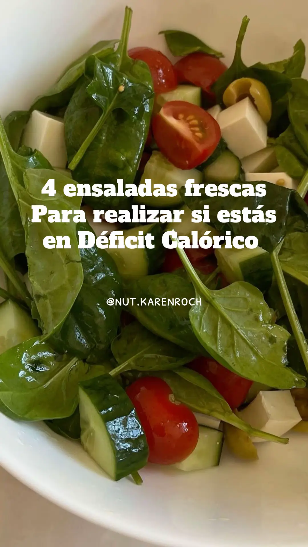 Te traigo 4 opciones de ensaladas frescas, recuerda acompañarla con una buena fuente de proteína ✨ #nutkarenroch #pyf #ideasdecomida #nutriologa #nutrition #paratii #deficitcalorico #ensaladasaludable 