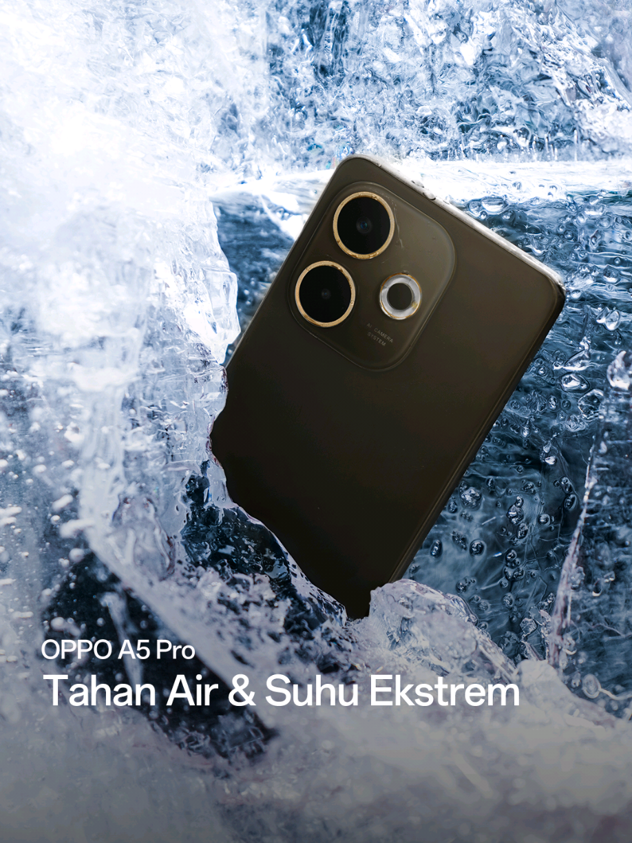 Lagi kerja, HP jatuh atau kehujanan? Tenang, OPPO A5 Pro tetap aman. #TahanAirKelasMiliter ✅ #TahanBantingKelasMiliter ✅ Memang #OPPOA5ProPartnerAndalan!