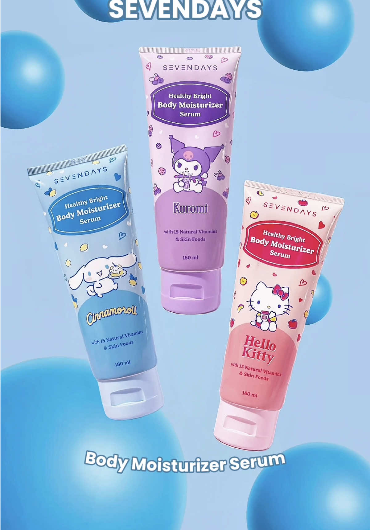 Moisturizer yg packagingnya paling gemeshhhh. 😍 Kandungannya best banget buat mencerahkan, melembabkan dan banyak manfaat lainnya! Suka! @SevenDaysOfficial 🫶🏻 #bodymoisturizer ##sevendays #sanrio #hellokitty #kuromi #cinamoroll #bodyserum 