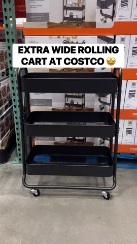 🤩 Extra Wide Rolling Cart at Costco! With three wide trays with mesh bottoms, it is PERFECT for organizing and decluttering any room!! I need this for my kitchen!! 😍 Get it for $39.99! #costco #rollingcart #homeorganization 
