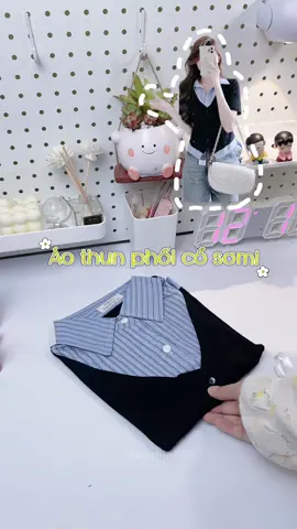 Áo thun phối cổ sơmi vừa năng động lại trẻ trung lắmm đó #honghine #aothun #aosomi #outfit 