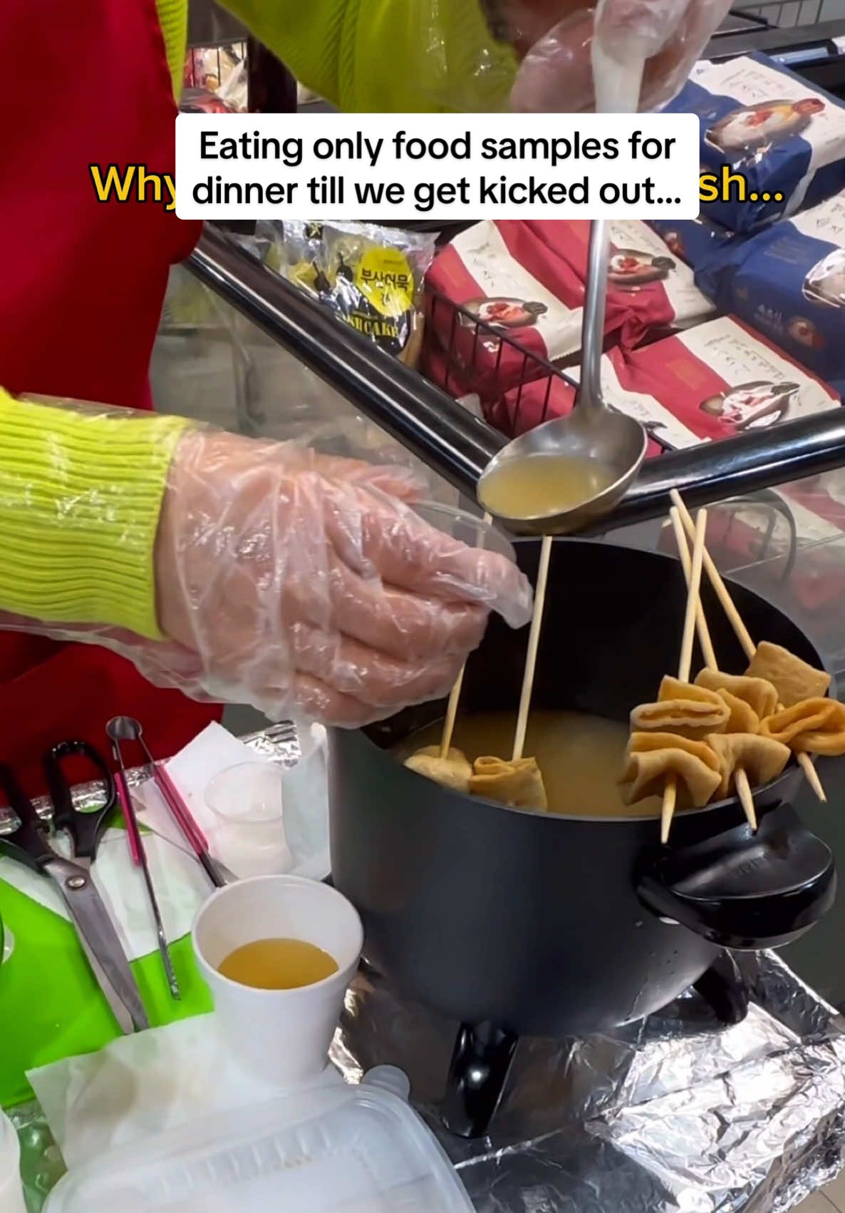 Eating only food samples for dinner till we get kicked out… #food #eating #mukbang #noodles #ramen #dumplings #koreanfood #dinner 