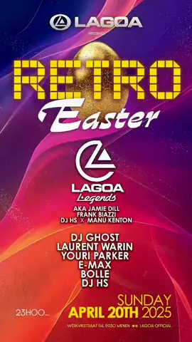 🚨COUNTDOWN ON!🚨 On April 20th, it’s happening...  Lagoa - 20.04 - Easter retro  🗓️ Date: #Saturday, #April 20, 2025 🕚 Start: 11:00 PM 📍 Location: Club Lagoa - Menen, #Belgium LAGOA-LEGENDS (MANU KENTON • FRANK BIAZZI • JAMIE DILL • DJ HS) DJ Ghost • Laurent Warin • Youri Parker • E-Max • Bolle • DJ HS 💥 Old-school classics 💥 Iconic sets 💥 Party until sunrise 🔥 Tag your party crew 🔥 RSVP now 🔥 Don't miss this journey through the past #RetroEaster #Lagoa #LagoaLegends #PartyTime #Nostalgia #Clubbing #Menen #NightToRemember #DJGhost #LaurentWarin #YouriParker #EMax #Bolle #DJHS #ManuKenton #FrankBiazzi #jamiedilaurentis 