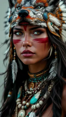 A fierce spirit of the wild — strength, beauty, and tradition captured in a single gaze. Honoring the warrior within and the sacred bond with nature. #NativeAmerican #WarriorWoman #TribalSpirit #WolfHeaddress #IndigenousBeauty #CinematicArt #4KRealism #NativePride #HonorTheAncestors #SpiritOfTheWild #HyperRealisticArt #StrongWomen #WarPaint #NatureSoul #NativeHeritage