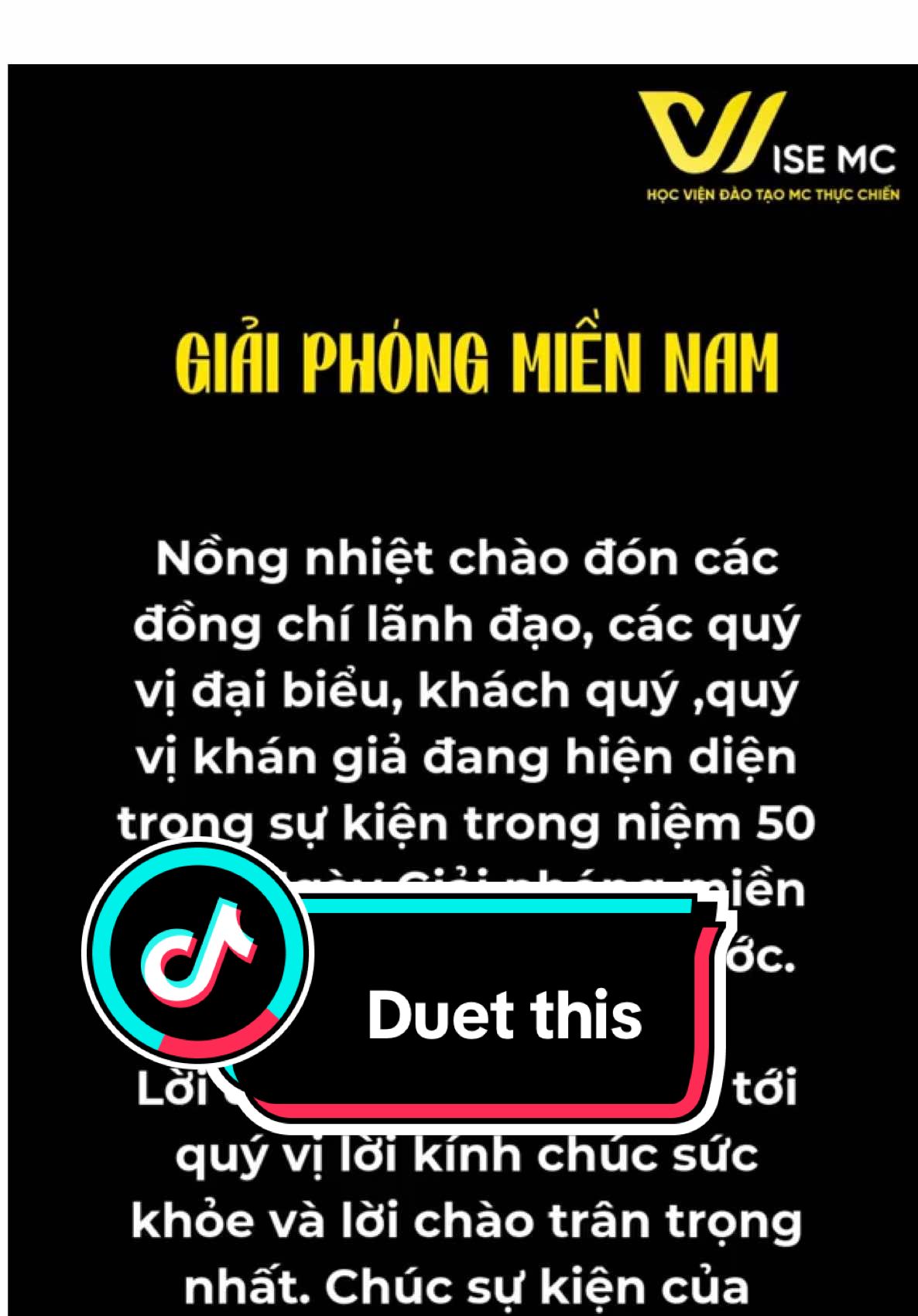 Duet this! Giải phóng miền Nam #wisemc #duet #luyengiong #voice #hocmc #englishspeaking #duetmc #lammc
