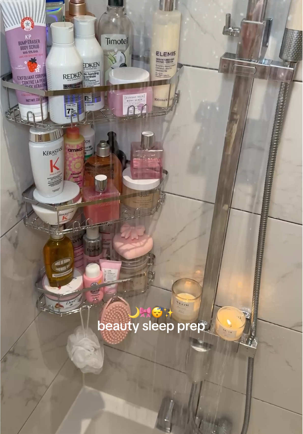 my beauty sleep prep 🌙🎀😴✨ @ELEMIS UKI shower cream  @Tree Hut  sugar scrub @Olaplex leave in conditioner @Kérastase hair oil  @LOCCITANE  hand cream #haircare#haircareroutine#skin#fyp #showerroutine#cleangirl#thatgirl