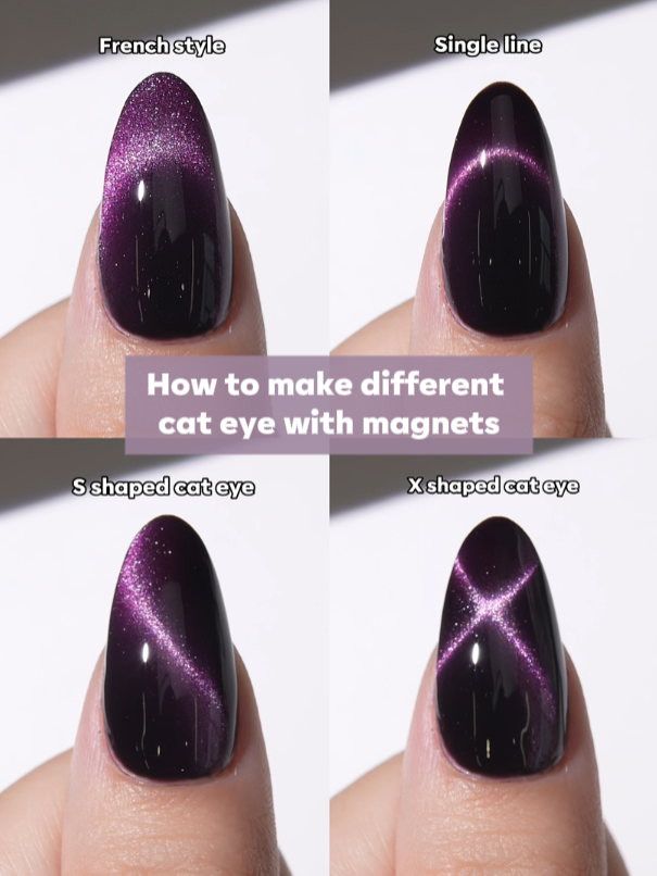 ✨ For All Cat Eye Lovers: here's how to make different cat eye with magnets! 👀💫 Product used: Modelones Gel Mini Salon - Rapture Night Set, shade Twilight Frenzy #modelones #modelonesgelpolish #modelonesgelminisalon #cateyenails #cateye #nailtips #nailhack #nailsoftiktok #nailstutorial #nailartvideos #diynails #nailartlover #nailtrends