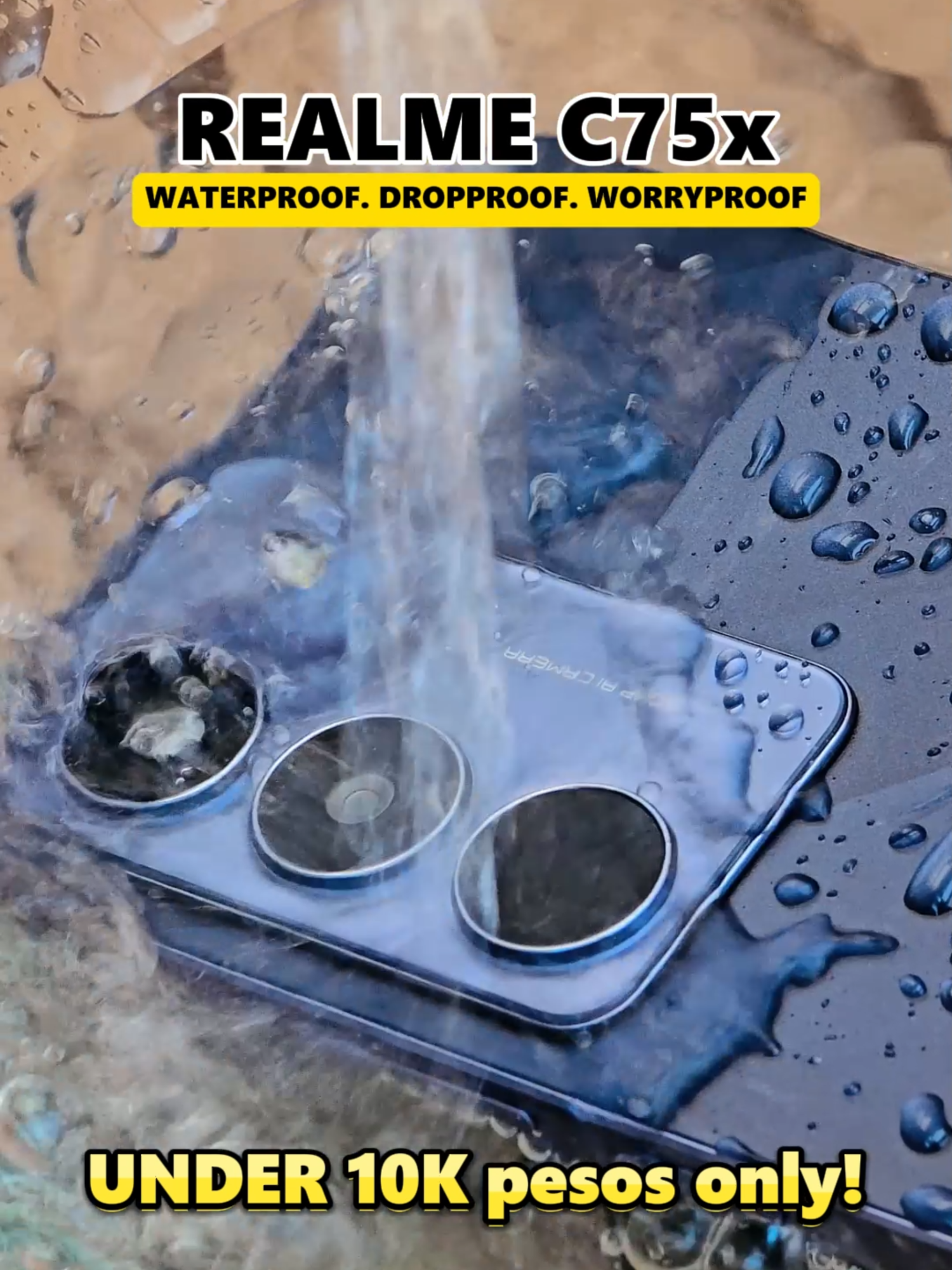 Realme C75x for under 10K pesos lang! WATERPROOF at WORRYPROOF pa! #smartphone #budgetphone #realme #realmec75x #realmec75xbestwaterproof #waterproof #realmePH #gadget #fyp #foryoupage