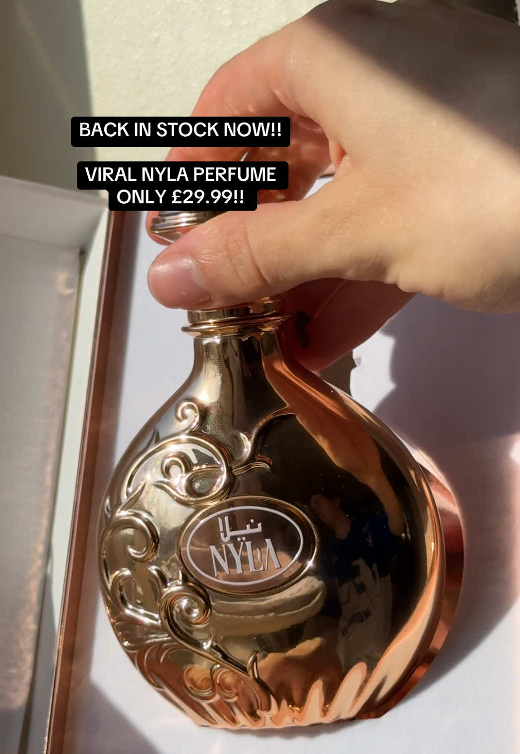Back in stock right now for a limited time only is the Arabiyat prestige Nyla perfume!! Only £29.99!! Has scents of peach nectar and coconut! Smells so good! #nylaperfume #ladiesperfumes #arabiyatprestige #perfumes #ladiesfragrance #salsabeelscents #tiktokmademebuyit 