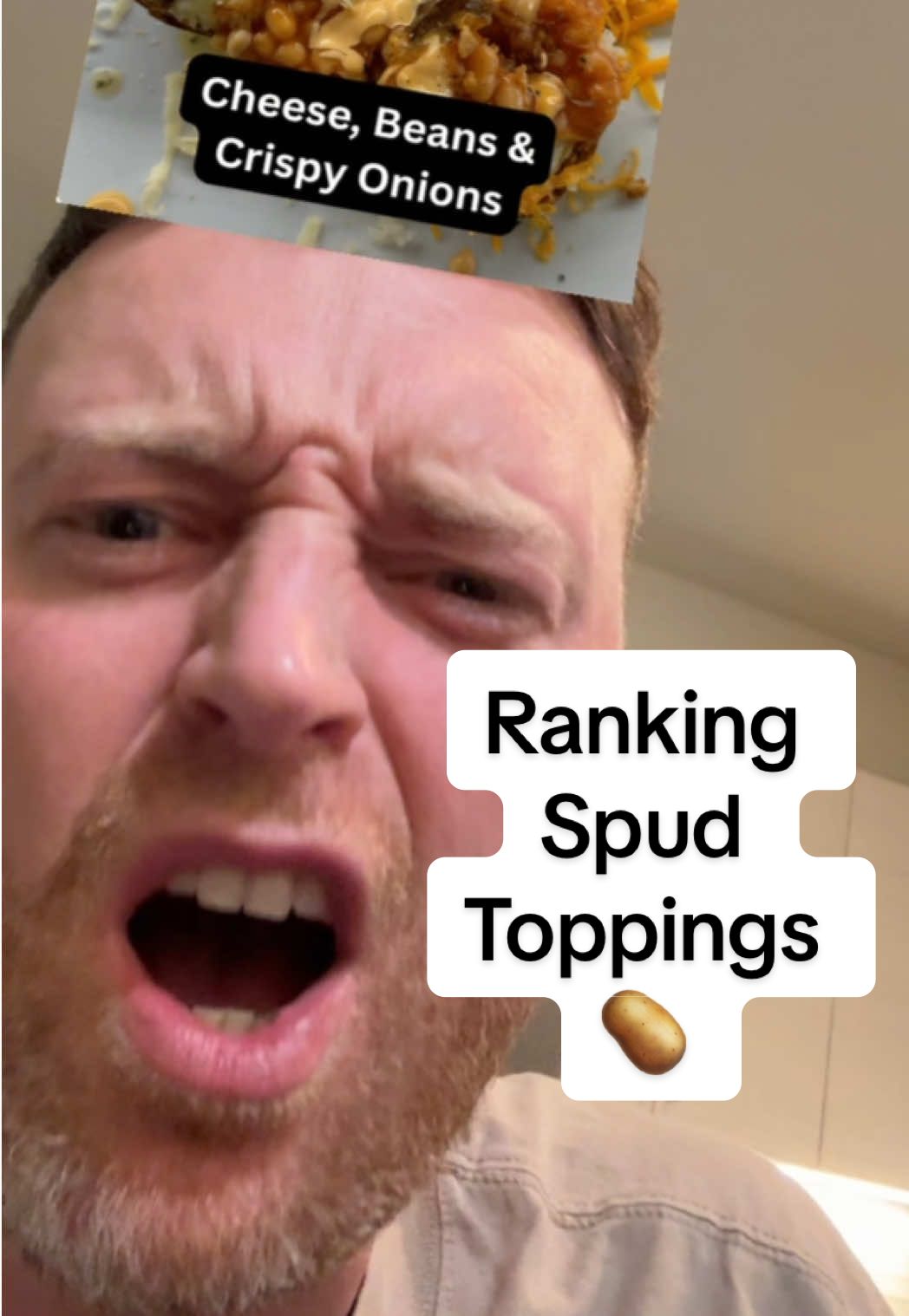 Hungry now🤣 What’s your go-to spud topping?? #spuds #bakedpotato #ranking #spudbros #spudman #potatoman #tayandalex #chewna #jacketpotato 
