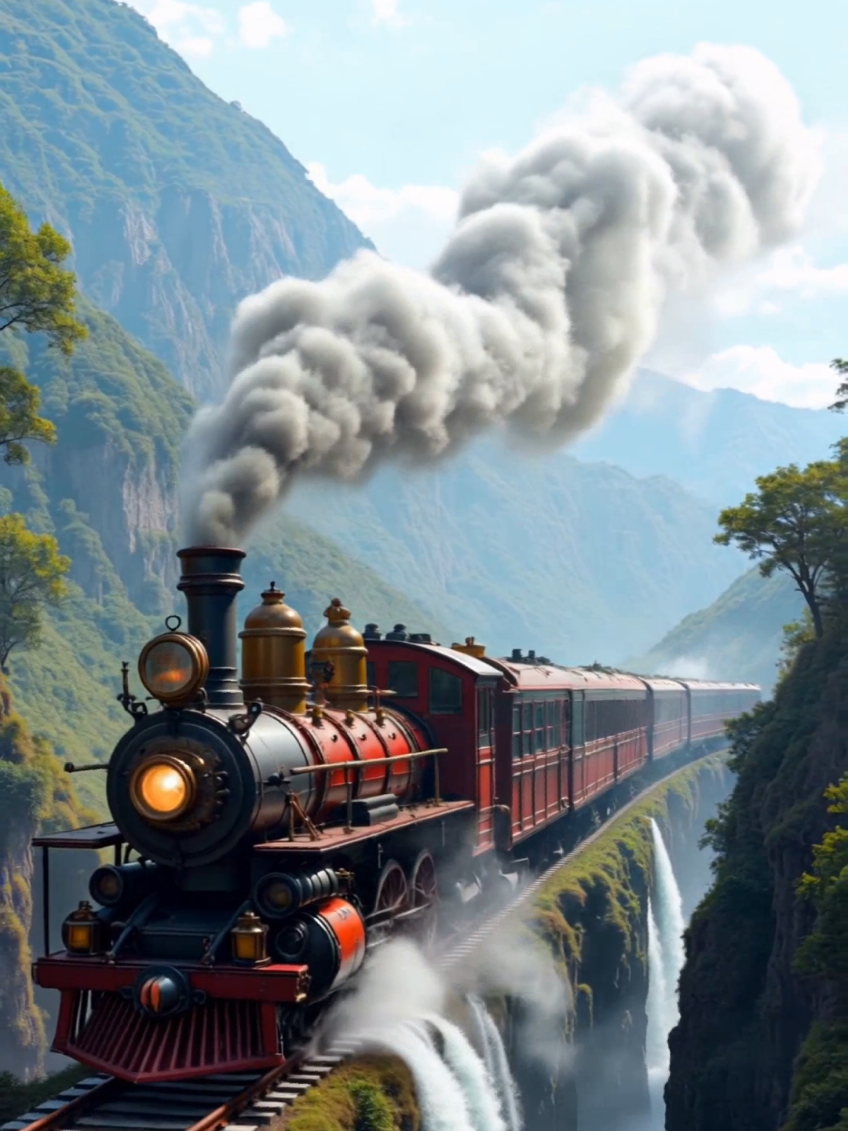 steam locomotive in beautiful landscape #train #traintravel #scenery #trainvideo #nature #aivideo 