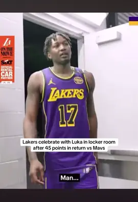 Lakers celebrate with Luka Doncic in locker room after 45 points in return vs Mavs#luka #lakers #lebronjames #basketball #nbabasketball #NBA 