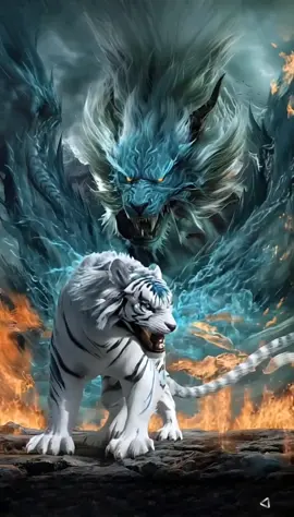 White Tiger & Water Dragon! #dragon #tiger #ai #bienhinh #wallpaper 