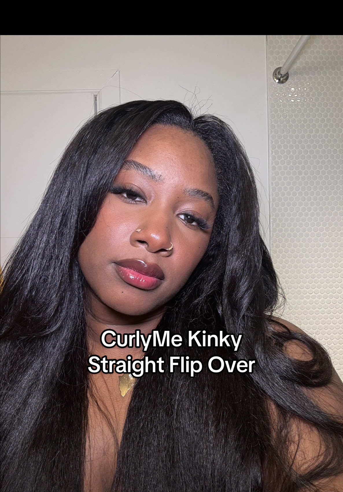 I finally tried a straight flip over using hair from @CurlyMe Hair ! After this I’ll definitely change some things about doing the install but nonetheless, this was so easy to care for daily and I was still able to get dressed easily in the mornings. Can’t wait to try this again once rainy season has passed 🤭 #tiktokrestock #kinkystraightbundles #flipover #curlymehair #quickweave #fyp #fy  #blackgirlhairstyles #blackgirlhair #flipoversewin #hairtok #kinkystraight #yakistraight 