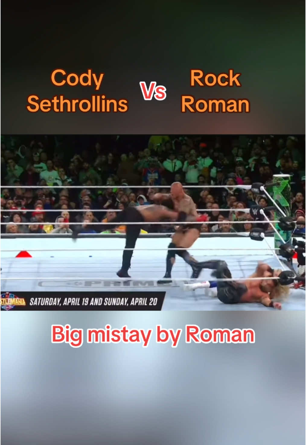 Big mistake by roman reigns 😱#WWE #wwewrestlemania #wweraw #wwechampion #wwechampionship #viralvideo #tiktokuk #wrestling #wrestlingfans #foryoupage #romanreigns #codyrhodes #sethrollins #therock 