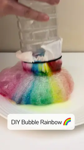 How amazing is this bubble rainbow!🌈  This is a great activity to do in the garden so you can let the kids blow their own bubbles with no mess!  #bubblefoam #rainbow #simplescience #scienceforkids #fyp #funexperiment #bubblesnake #stem #science 
