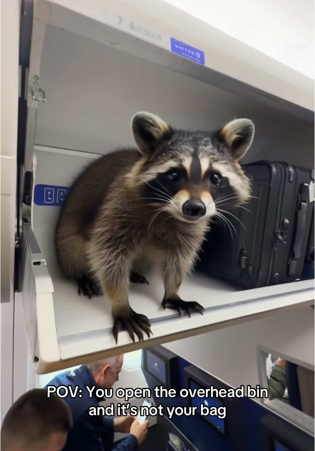 POV: You open the overhead bin and it’s not your bag #raccoon #funny #fyp 