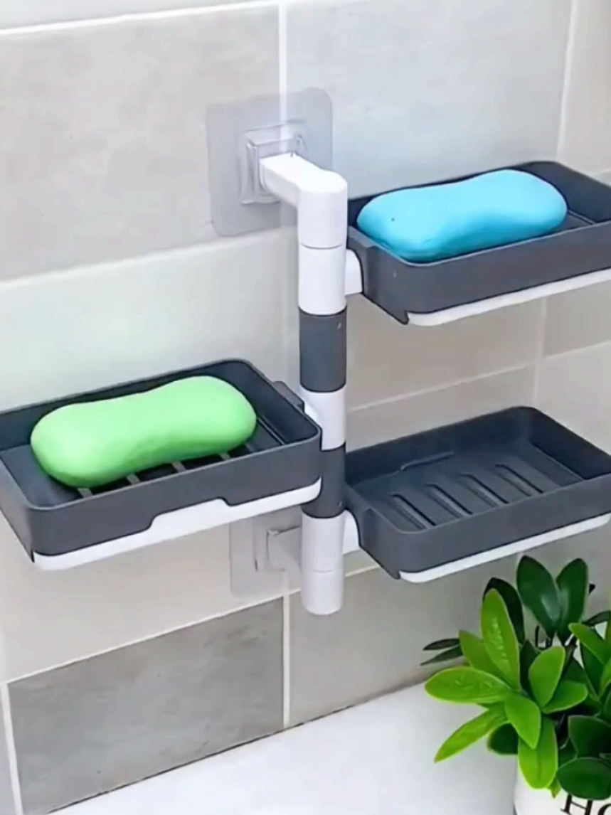 2/3/4 Layers Wall Mounted Rotating Drain Soap Holder Bathroom Rack Drilling-Free Soap Bathroom Soap Box Holder Organize Hook Case Collection