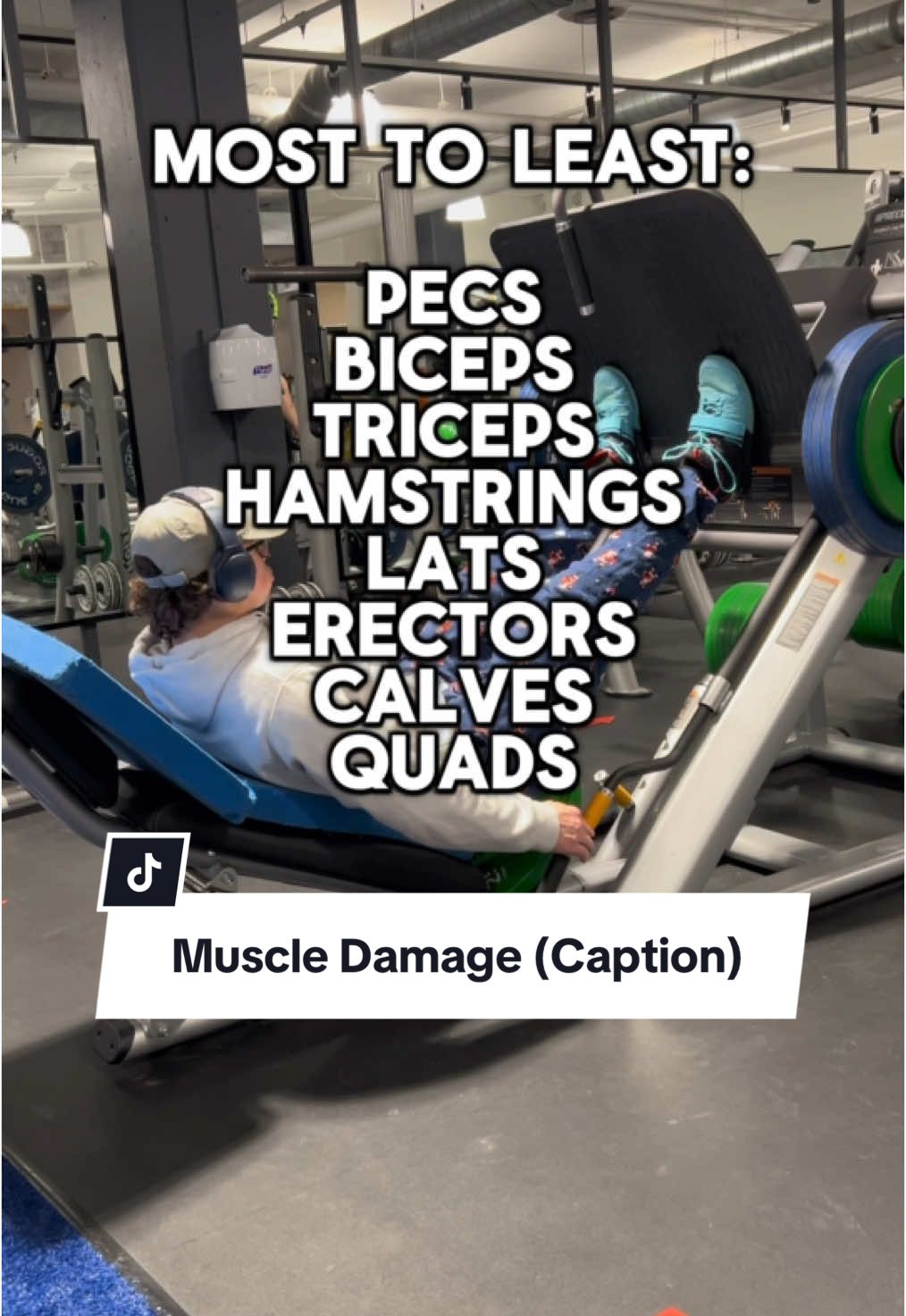 PMID: 30663816 gives us a good idea of damage and recovery to certain muscles and this can definitely be useful information to apply to your programming.  It would make sense for the Chest and arms to be easily damaged, since we can’t really not train them in relatively lengthened positions.  However, we do need to keep in mind that how much damage an individual (or a certain muscle group) will experience can vary depending on things like length-tension relationship and fiber type ratio. Why Fiber Type Ratio?: FTR can affect whether or not certain muscles will be more susceptible to damage. Type 1 Fibers have more mitochondria while type 2 fibers have fewer mitochondria. Mitochondria play a large role in regulating calcium levels within the cytoplasm and calcium ion influx / the release of calpains is the muscle damage that we’re talking about here. So if a muscle is more type 2 fiber dominant, it would be more susceptible to damage. Now, this is valuable information that we can use in our programming.  However, simply programming properly (or getting someone educated to do it for you) will leave you not having to worry about it so much. DM or comment “PWF” for online coaching 🦾   Comment if you have any questions Like and follow for more hypertrophic content - #gym #GymTok #fyp #foryou #strengthtraining #pwftraining #musclegrowth #muscledamage 