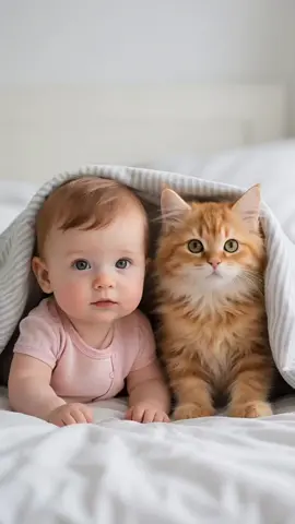 They laughed so happily #cutebaby #cute #cat #fyp #baby #orangecat #pet 