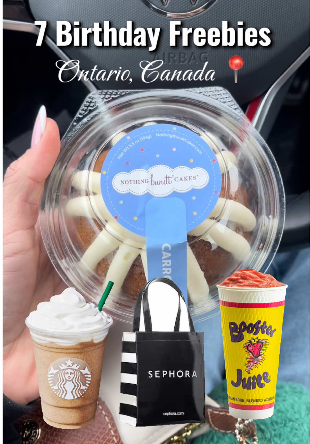 I tried all of these ✨Birthday Freebies✨ and made a list, so you can collect all of these free birthday gifts on your birthday 🧁 too!  🥞 Denny’s – Grand Slam breakfast ☕ Starbucks – Free drink via app 🍩 Cobs – Cinnamon bun from email 🥕 Nothing Bundt Cakes – Carrot cake (so good) 🍓 Booster Juice – Smoothie from the app ✨ Sephora – Kerastase haircare bday gift 🥭 Village Juicery – Another free smoothie #birthday #freebies #2025 #freebirthdaythings #freebirthdayfood #freebirthdaystuff #freebirthdaystuff #torontolife #todotoronto  #TasteOfOntario   #thingstodoontario #ugc #canadiancontentcreator #oakville #torontoinfluencer 