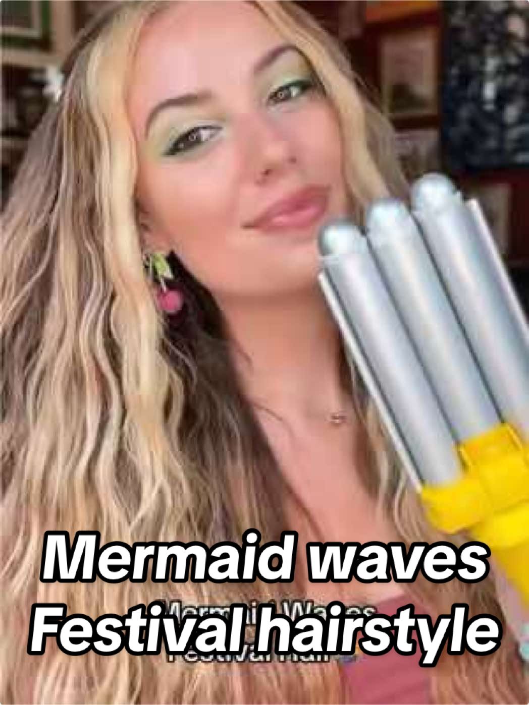 Mermaid-Inspired Festival Hairstyle🧜‍♀️ Perfrct for Coachella, Stagecoach & your next music festival🎶🎡 #coachella #festivalhair #festivalmakeup  @The Drybar The mixologist styling iron  @TRESemmé shine laquer & instant fix styling stick  @Fenty Hair the side stick styling tool 