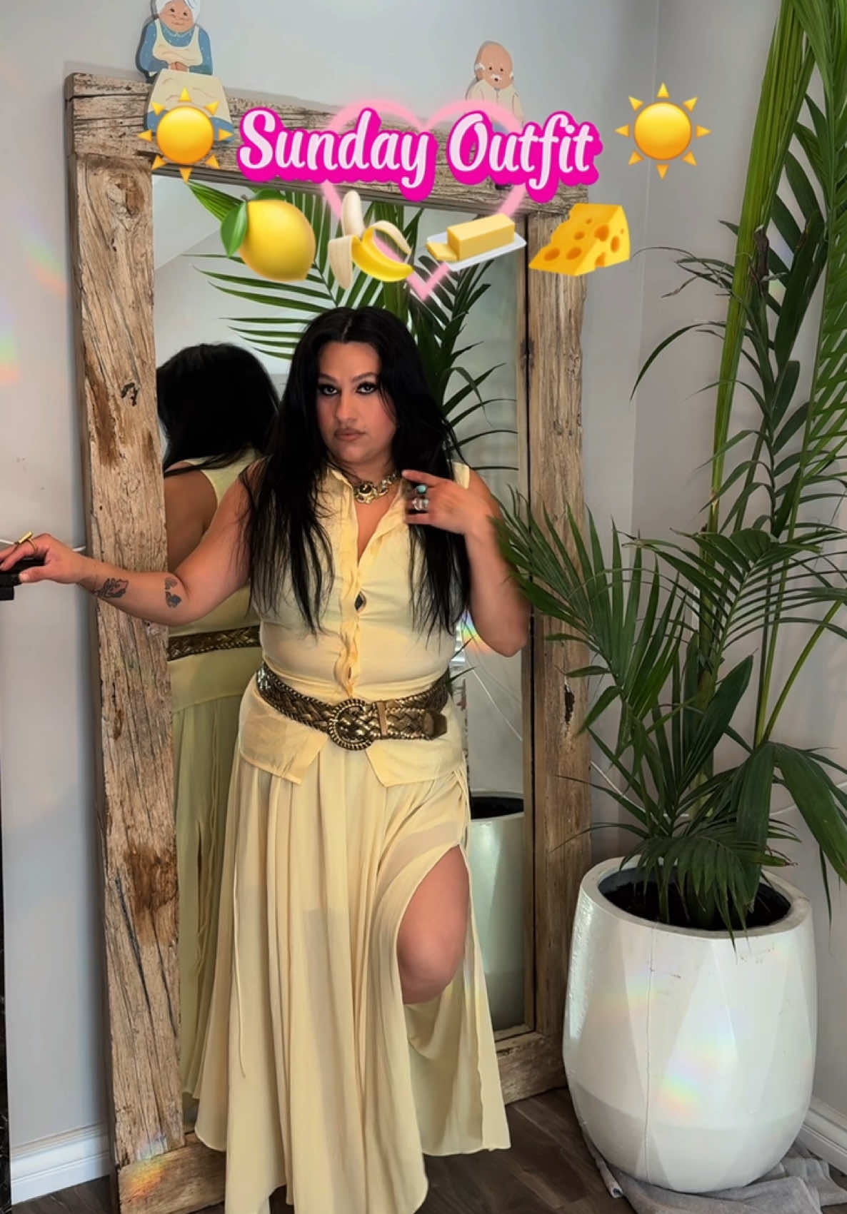 Sunday outfit. Happy Sunday Enjoy.  Loving Butter Yellow trend . #outfit #butteryellow #outfitideas #skirt  Top,belt,shoes:@Goodwill Industries Intl.  skirt:@H&M 