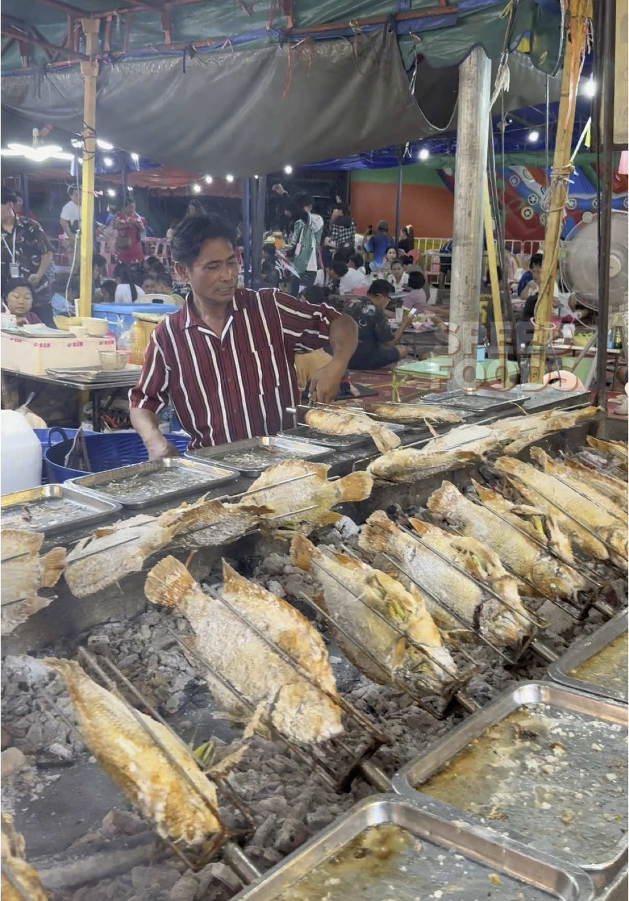 Red tilapia fish grilled on long stove in Thailand  📍Maharaja grilled fish, Chonburi court night market #reels #yummy #food #Foodie #delicious 