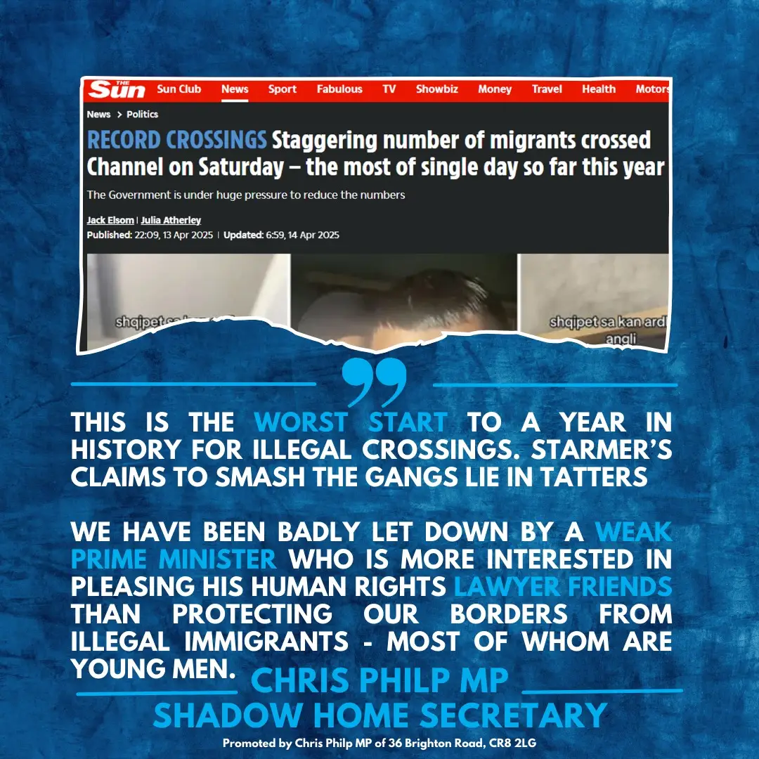 Saturday saw the highest number of illegal immigrants crossing the channel so far this year. Keir Starmer has lost control of our borders. This is the worst start to a year in history for illegal crossings.  Starmer’s claims to smash the gangs lie in tatters. Having cancelled the Rwanda deterrent before it started and with no replacement, Starmer’s only plan for border protection is to pray for bad weather.  We have been badly let down by a weak Prime Minister who is more interested in pleasing his human rights lawyer friends than protecting our borders from illegal immigrants - most of whom are young men.  These crossings are not only illegal they are unnecessary, as France is a safe country.  A removals deterrent is urgently needed to stop the huge numbers of illegal immigrants crossing the channel. https://www.thesun.co.uk/news/34448388/record-number-migrants-crossed-channel/ @The Sun  #immigration #migration #immigrants #migrants #border #borders #bordersecurity #UK #politics #smashthegangs #Labour #Liebour #Conservatives #Reform #ReformUK #Starmer #Badenoch #Farage #fyp
