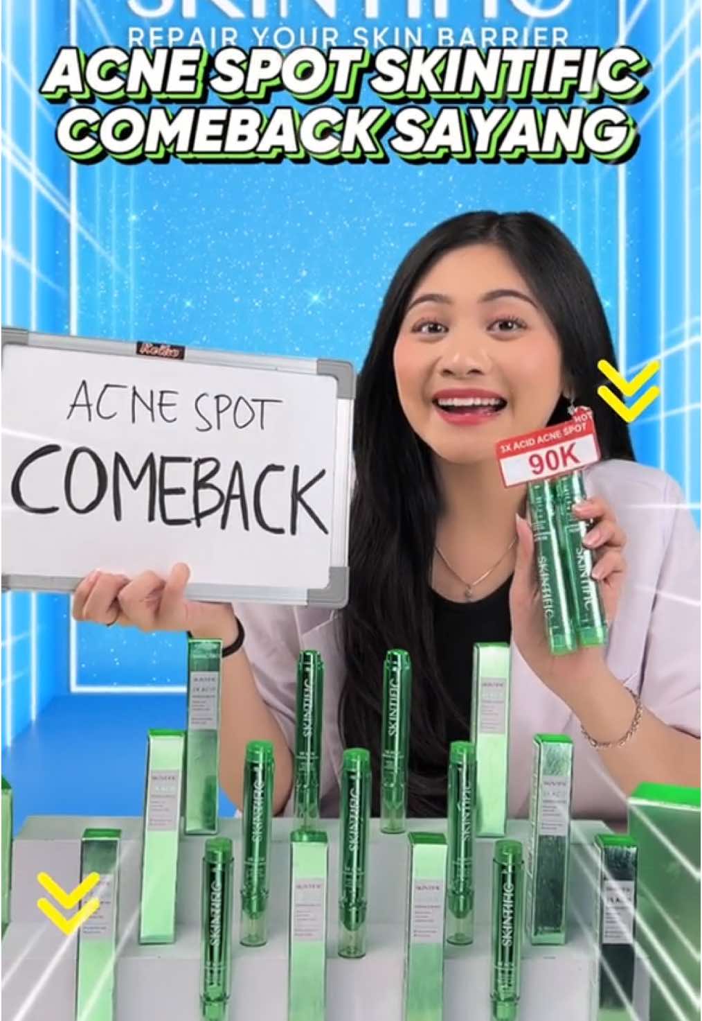 ❤️Akhirnya Acne Spot comebackk!! Mintific kasih harga special, 90ribu aja kalau kamu checkout pas live SKINTIFIC. Cuss checkout 3X Acid Acne Spot di TikTok live sekarang😉 #skintific #skintificacnespot #3xacnespot #acneskin #jerawat #3xacid #salicylicacid #greenacnespot #acnespotskintific 