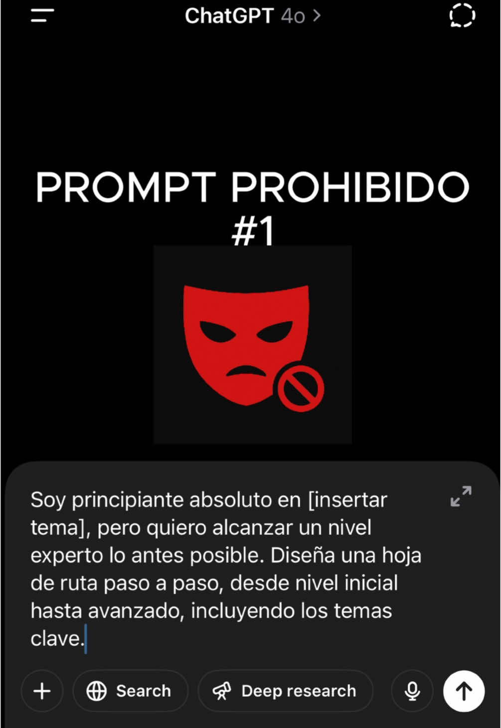 Este prompt te convierte en EXPERTO (aunque no tengas ni idea) ¿Empiezas desde cero en cualquier tema? Con este prompt, la lA te crea una hoja de ruta completa, paso a paso, desde principiante hasta nivel avanzado. Sí, literalmente te dice qué aprender y en qué orden. Pruébalo, guárdalo y empieza hoy. La excusa de 
