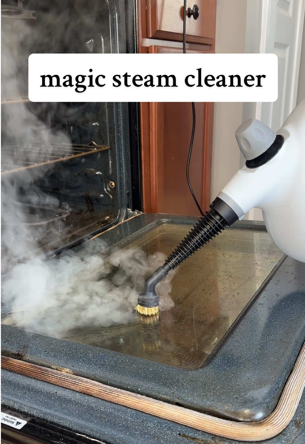 ready to clean your dirty oven door in only 8 minutes?? this handheld steam cleaner does an amazing job at melting away dirt & grime!  now to tackle the inside of my oven ✨ #steamcleaner #steamcleaning #cleaning #CleanTok #cleaningtiktok 