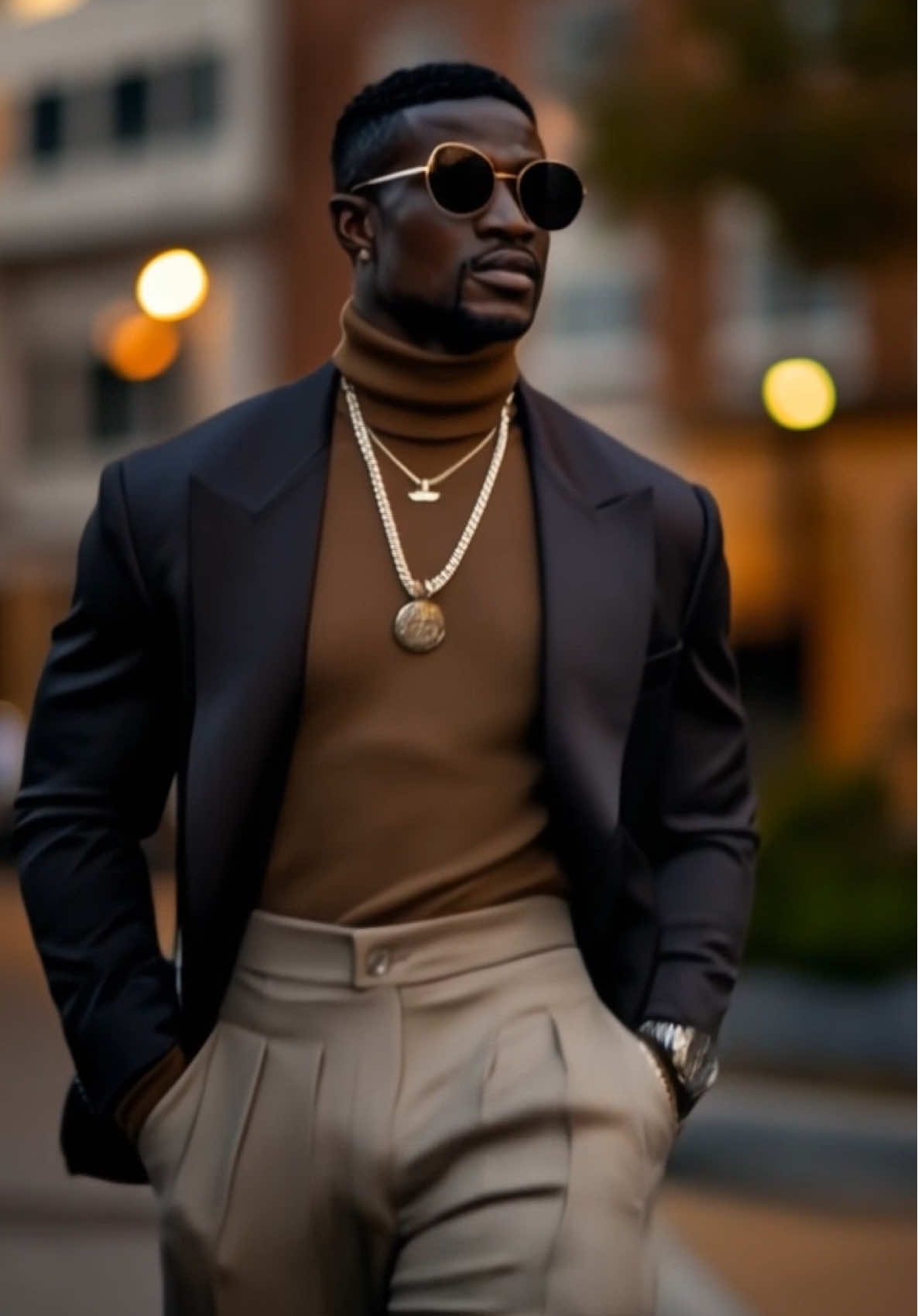 Alpha Walk: Elegance in Motion Caption: Power isn’t just worn—it walks with you. Own the moment with timeless style, tailored confidence, and that Alpha energy. The streets were never ready. Hashtags: #AlphaStyle #MensFashion #LuxuryMenswear #StreetStyle #PowerWalk #GQInspired #ModernGentleman #StyleIcon #BespokeFashion #BlackExcellence #ConfidenceInMotion #TailoredLook #ElegantMenswear #FashionStatement #MensStyleInspo #CityStyleVibes #LuxuryLifestyle #DapperLook #klingai2.0 