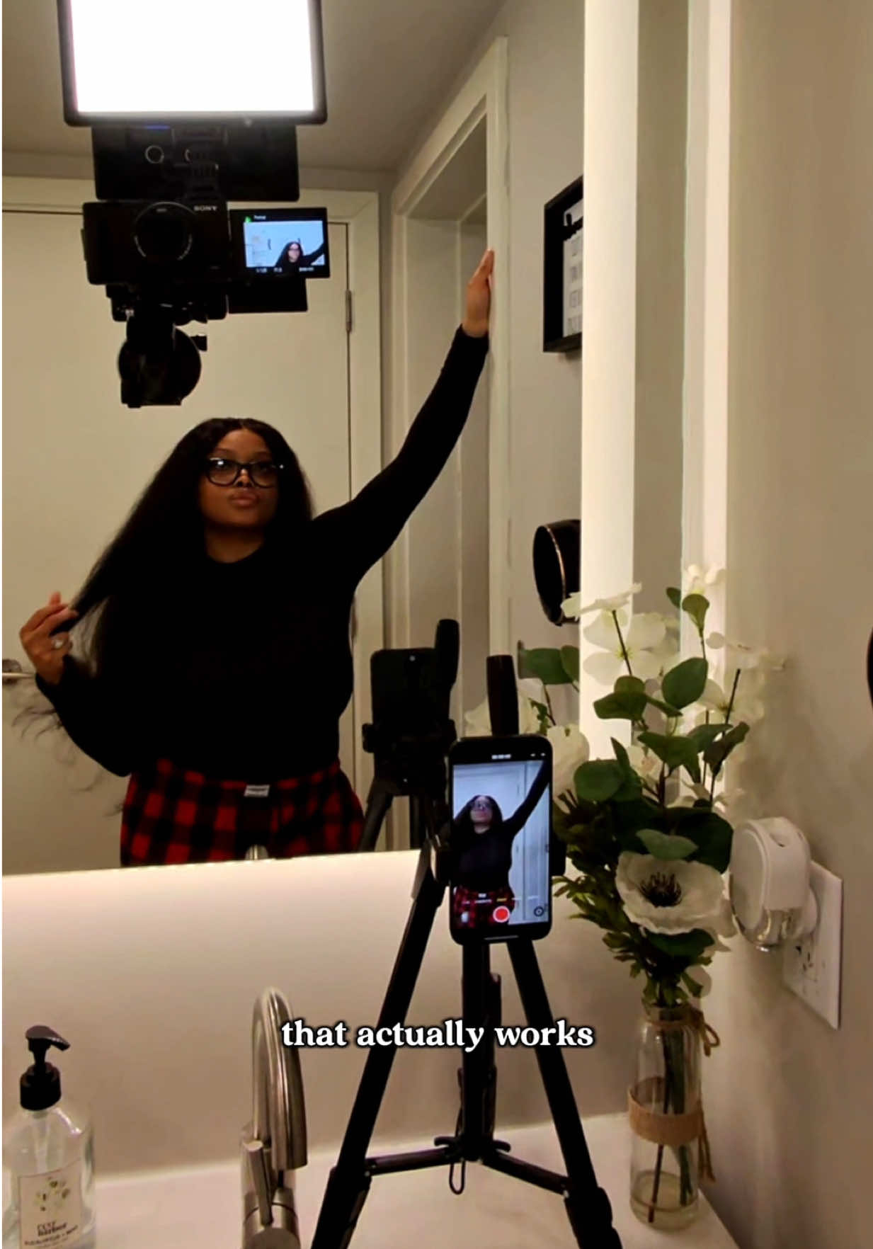 My affordable bathroom filming setup (under $100) No studio. No stress. Just good lighting, a solid mount, and the right angle.  Everything is linked on my Amazon Storefront. Comment SETUP to receive a DM with the link to shop this post on my LTK  #bathroomsetup #setupvstheshot #lightingsetup #affordablecontentcreatortools #contentcreatortools #under100dollars 