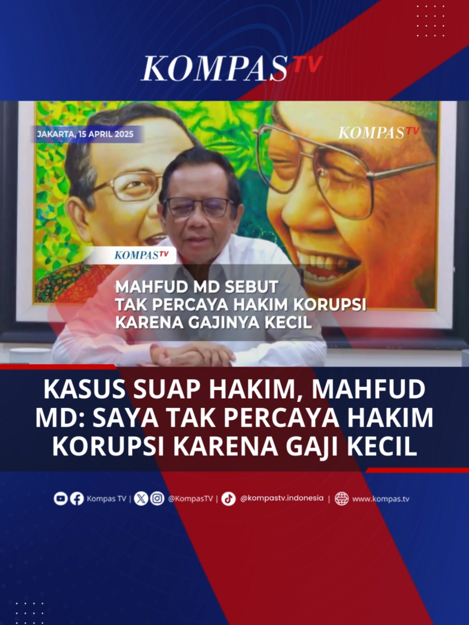 Mantan Menko Polhukam, Mahfud MD menyampaikan bahwa dirinya tidak mempercayai teori hakim korupsi lantaran bergaji kecil.  Menurutnya, oknum hakim yang terlibat korupsi golongan orang kaya. Hal ini disampaikan Mahfud MD menanggapi kasus suap hakim terkait vonis lepas perkara korupsi CPO di PN Jakarta Pusat. #TikTokBerita