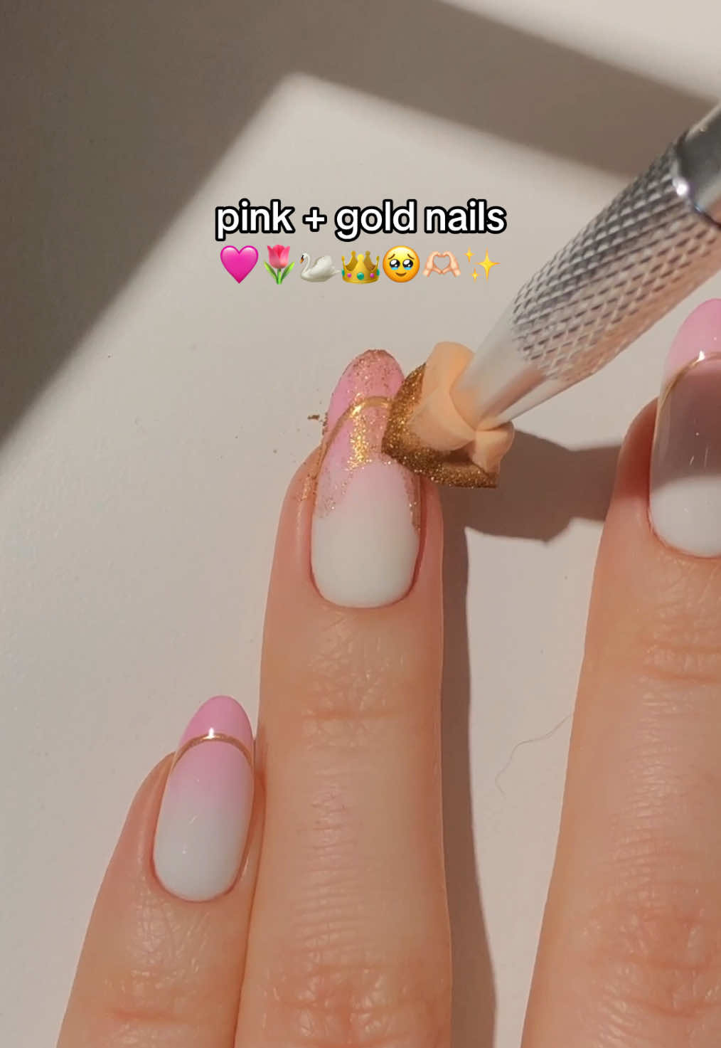 pink + gold nails! 🩷🌷👑✨ a super pretty & classy looking ombré design that i wish i could keep on my nails forever! <3 — using: • @Kiara Sky Professional Nails  white gel polish “Pure White” 🦢 pink painting gel “Pinky Swear” 🩷 velvet matte top coat 🫶🏻 no-wipe gel top coat ✨ gold chrome powder “24K” 👑 (use my code PAULAR10 for 10% off! 💸) #ombrenails #pinknails #classynails #minimalnails #prettynails #nailarttutorial #springnails #nailinspo #naildesign #diynails #nails2inspire #kiaraskynails #kiaraskynailspr #fypシ゚ 