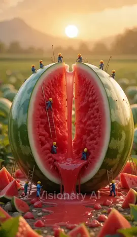 Workers are processing a giant watermelon.#zoomout #cartoon #usa🇺🇸 @Antonio Armendariz 