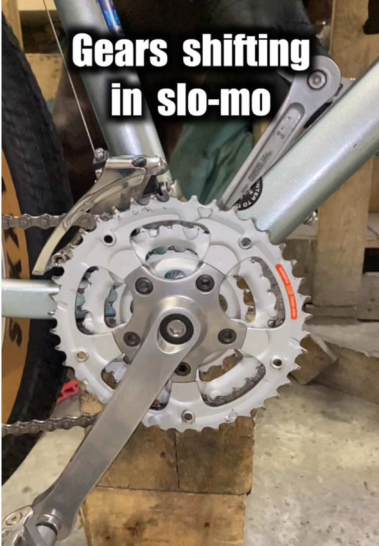 Front gears shifting in slow motion.  Check out the fully restored bike on my Youtube channel (link in bio). #restoration #vintagebike #bikebuild #bikerepair #bikeservice #bikerestoration #mtb #slomo 