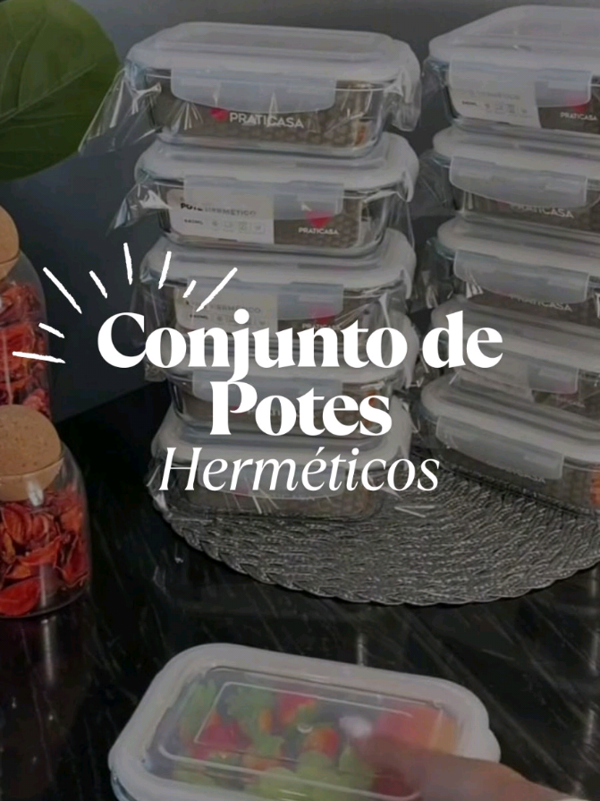 ⚡ Oferta imperdível! Leve mais praticidade pra sua cozinha com nosso kit de vasilhas de vidro com tampas herméticas.  #limpeza #viral #shopee #hermetico #compras #casa 
