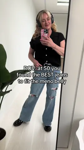 Finding the perfect pair of jeans at 50 with a menopausal belly isn’t always the easiest! These are them!! The perfect jean! #over50fashion #bestjeans #tummycontroljeans #menopausebelly #jeans #comfortablejeans 