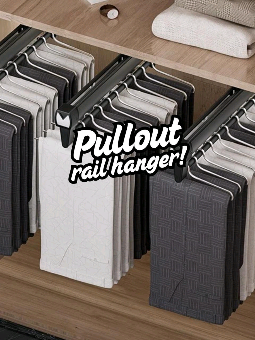 Pullout Rail Hanger. Pull hanger. Wardrobe rail hanger. Rail hanger. #PulloutRailHanger #HangerRailSystem #ClosetOrganization #SusunAturAlmari #WardrobeUpgrade #RakBajuModen #BarangRumahViral #fyp #fypage #EnergiKuatTiapLangkah 