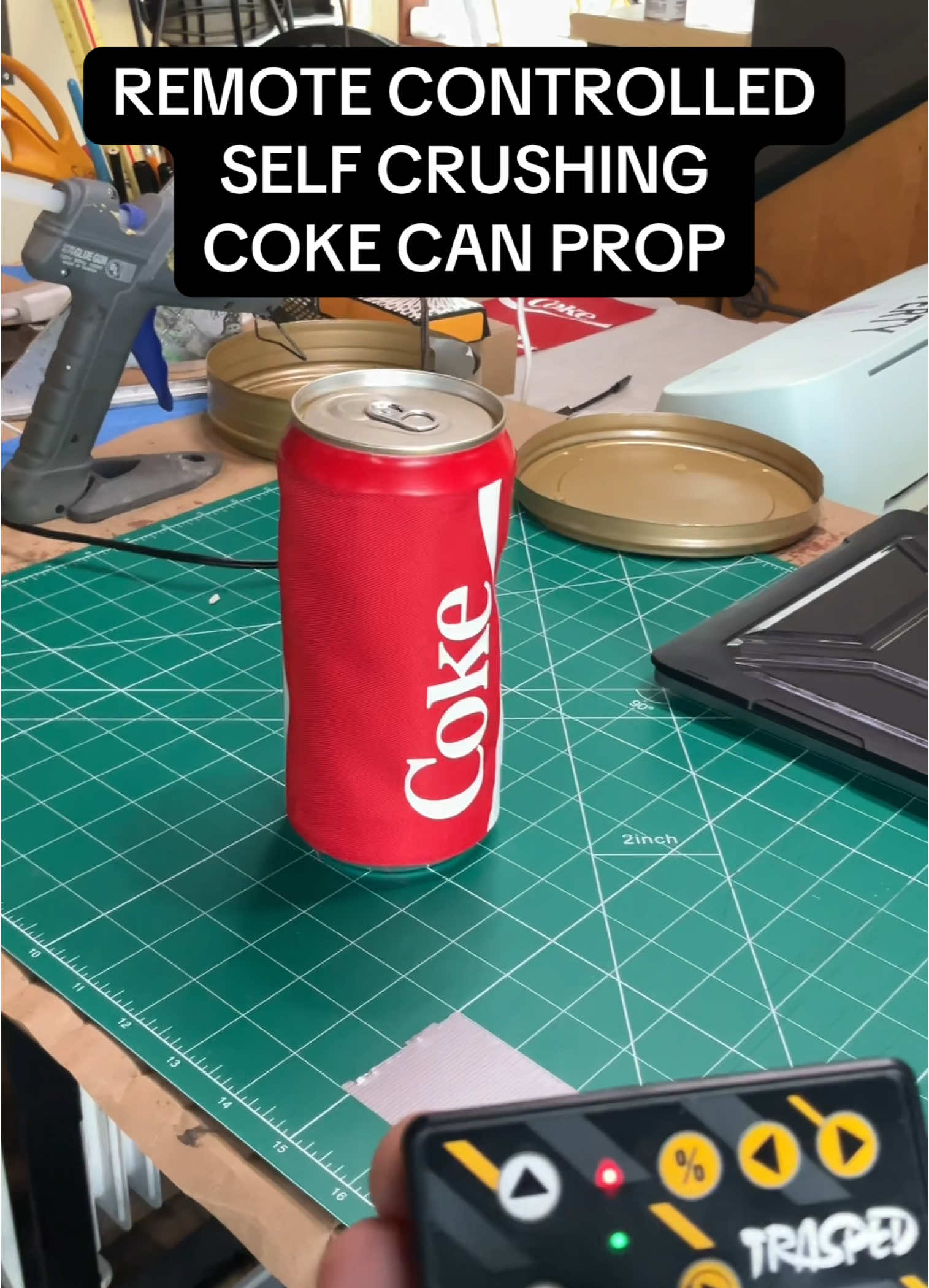 Remote controlled self crushing Coca-Cola can prop inspired by Stranger Things. It’s almost complete. I just have to finish gluing it all together. #cokecantoy #Pepsicantoy #crushingcanwithlid #howtomakeafakesodacan #canstructures #remotecontrolthings #props #movieprops #DIY #strangerthings @catchmeinthesky 
