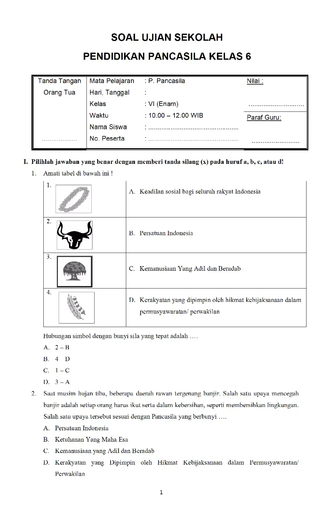 Soal dan Jawaban Latihan US Pendidikan Pancasila Kelas 6 #kelaa6sd #ujiansekolahsd #ujiansekolah