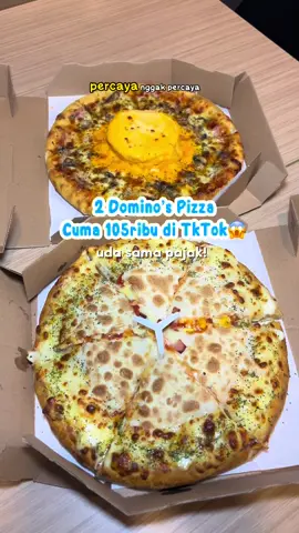 Beli dominos murahan di TikTok. 105 ribu dapet 2 loyang medium pizza, uda termasuk pajak dll. #BalapNgunyahSampaiBegah #pizza #dominos #dominospizza #vouchertiktok #diskontiktok 