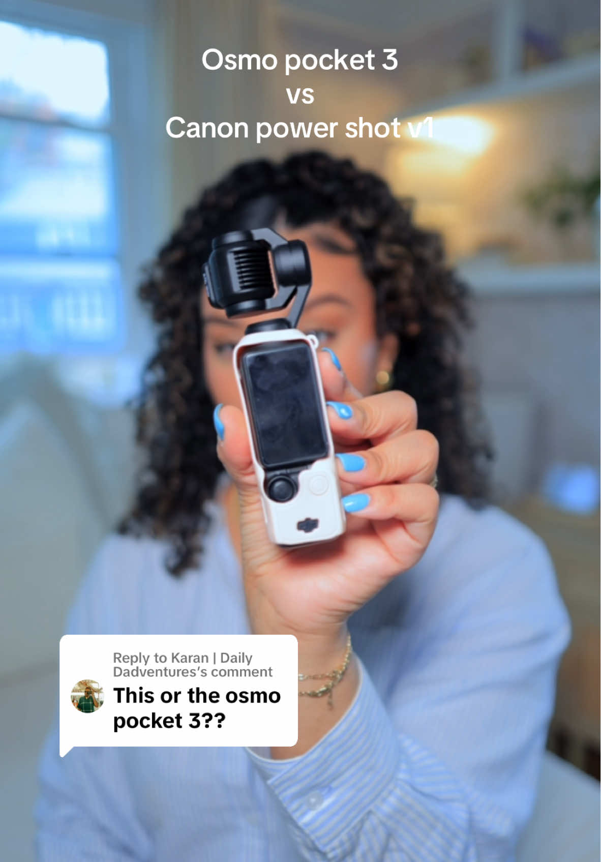 Replying to @Karan | Daily Dadventures  also the gimbal on the osmo can sometimes be unresponsive or easily mess up so a point and camera is deftly for me! #osmopocket3 #canonpowershot #canonpowershotv1 #camerachat #curls #fyp @canonusa 