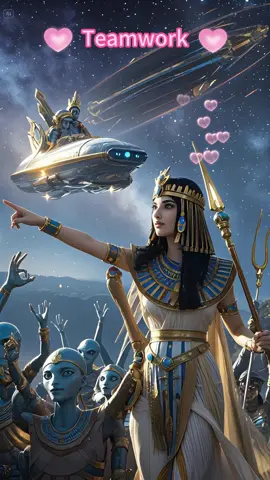 Follow me teamwork. Queen of Egypt conquers an alien civilization. How the pyramids were made.  #alien#ai #giants #desert #pyramids #fyp#cadamitologia #queen #queenegypt #egypt #alien #spacecraft #tik_tok 