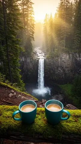 Sipping Serenity On The Edge Of The World ☕️✨ There’s something magical about starting your day surrounded by nature’s raw beauty. With the sound of rushing water below and golden rays piercing through the forest mist, even a simple cup of coffee feels like a sacred ritual. These are the quiet moments that ground us where time slows down and the world feels just right. Here's to mornings that make your soul feel alive. #nature #coffee #travel #sunlight #morning #forest 