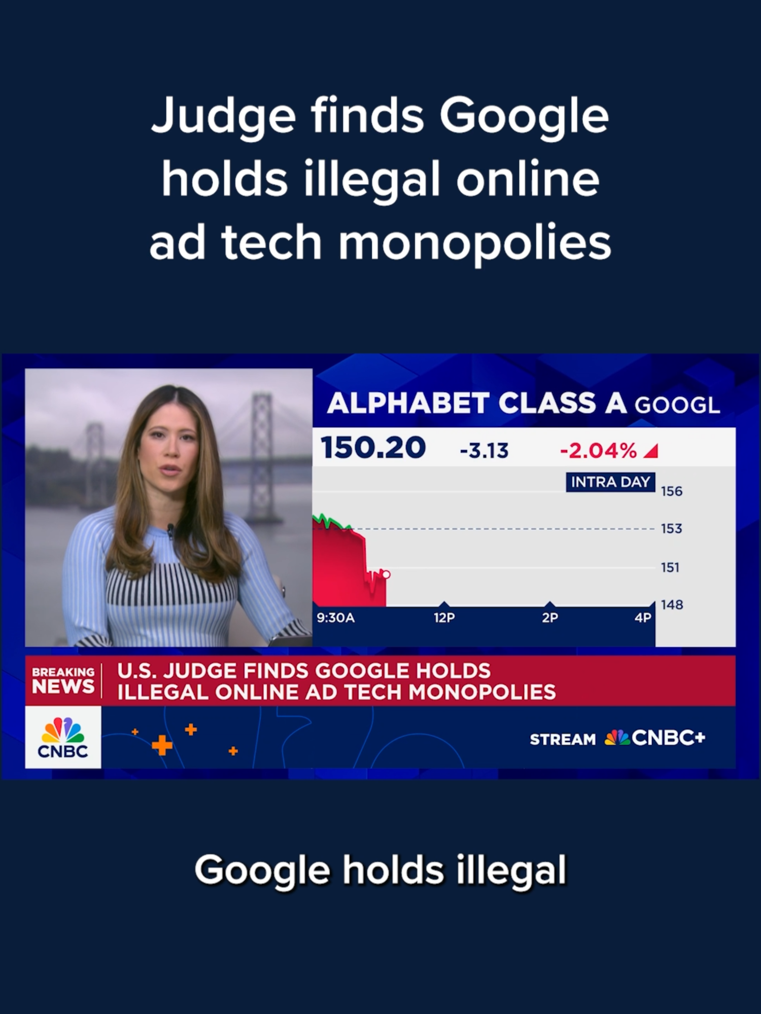 Alphabet's #Google illegally dominated two markets for online advertising technology, a federal judge said on Thursday, dealing another blow to the tech titan in an antitrust case brought by the U.S.  Full details at the #linkinbio or tap the link on screen. #CNBC