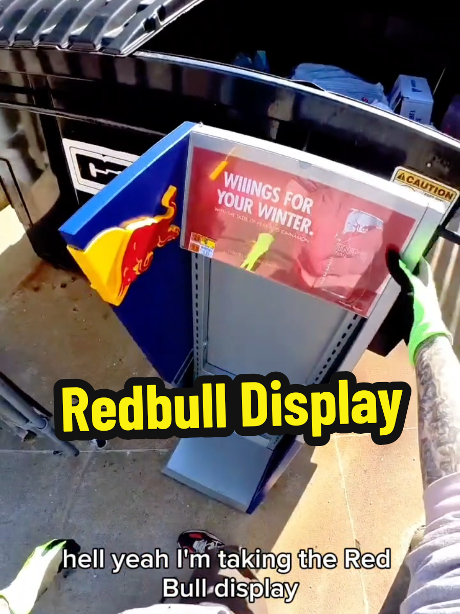 Would you take the Red Bull display? Employees cut the cords!! Can I fix them? Dumpster diving mash up #dumpsterdiving #redbull #energy #viral #help 